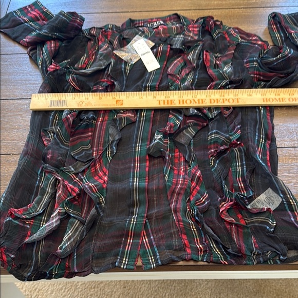 J. Crew Ruffle-front top in tartan crinkle cupro Size 0 - Picture 7 of 9